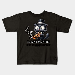 Funny Cat Playing Trumpet Kids T-Shirt